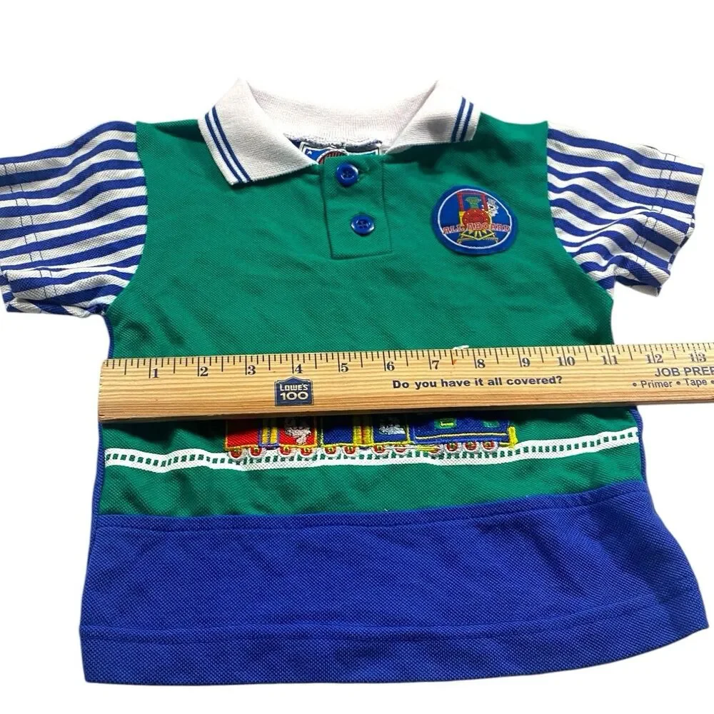 Vintage Buddy Boys Baby Boy 2pc Polo Shorts Set 18 Months Train Embroidered 90s